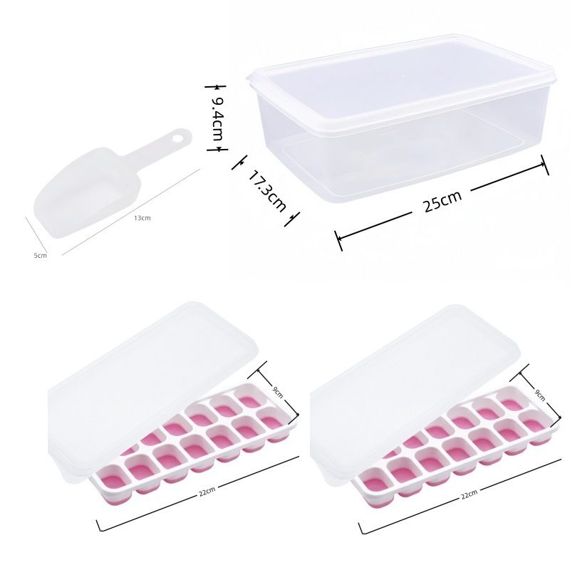 14 Cube Silicone Ice Tray with Lid Pink Set
