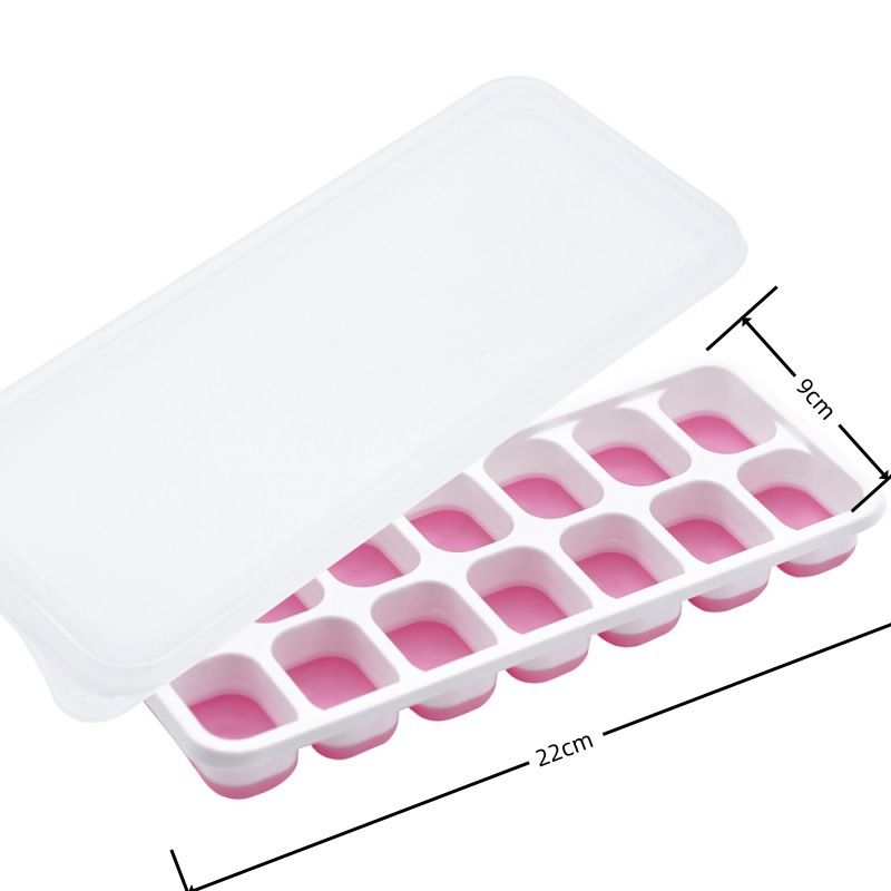 14 Cube Silicone Ice Tray with Lid Pink Set