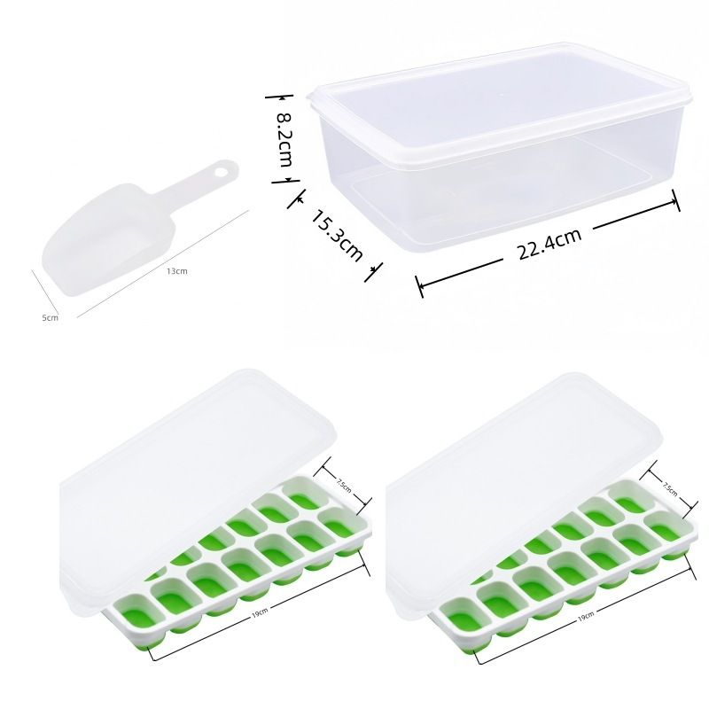 14 Cube Silicone Ice Tray with Lid Green Set