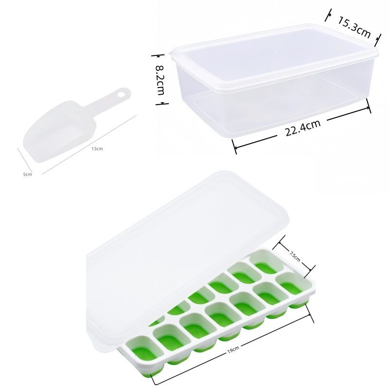 14 Cube Silicone Ice Tray with Lid Green Set