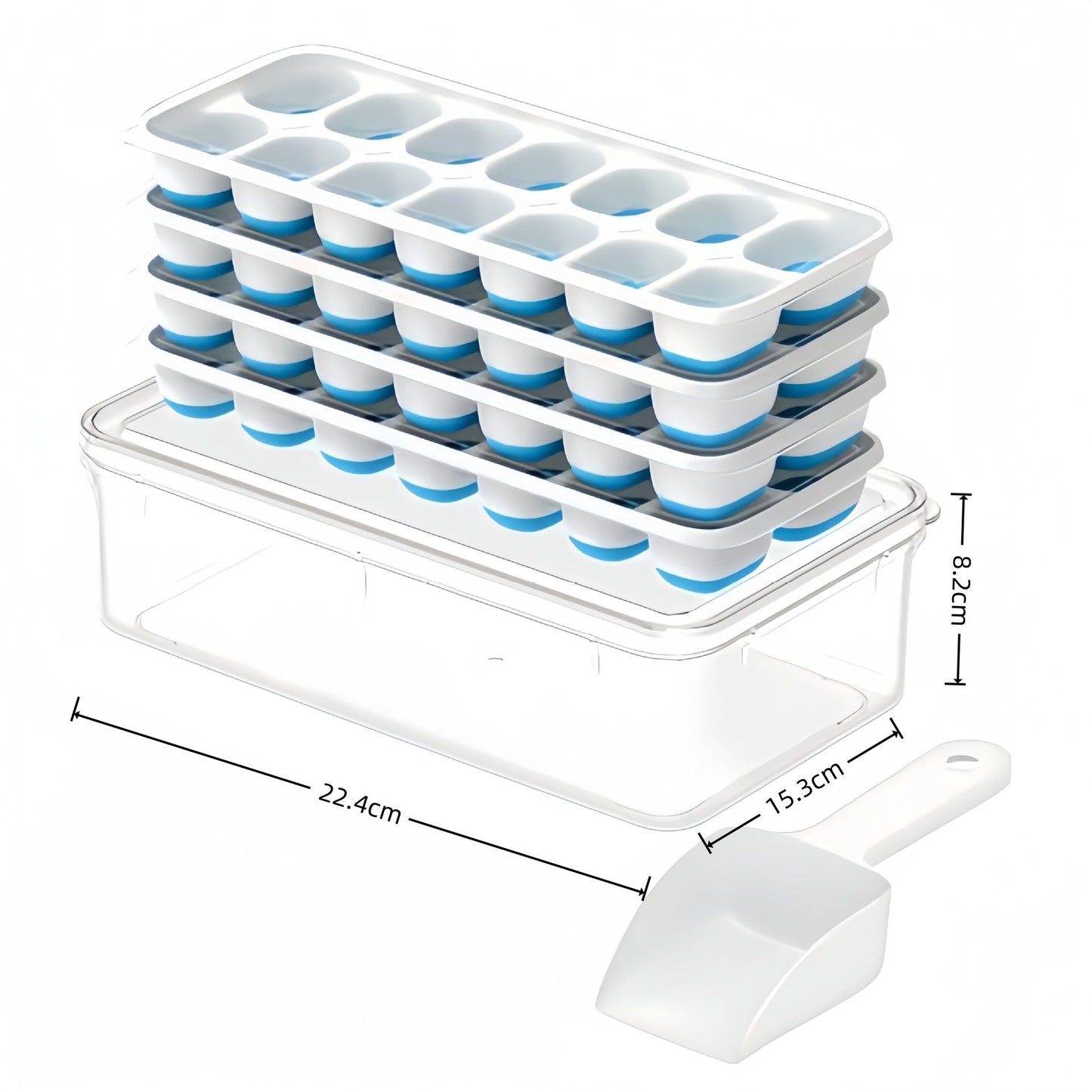 14 Cube Silicone Ice Tray with Lid Blue Set