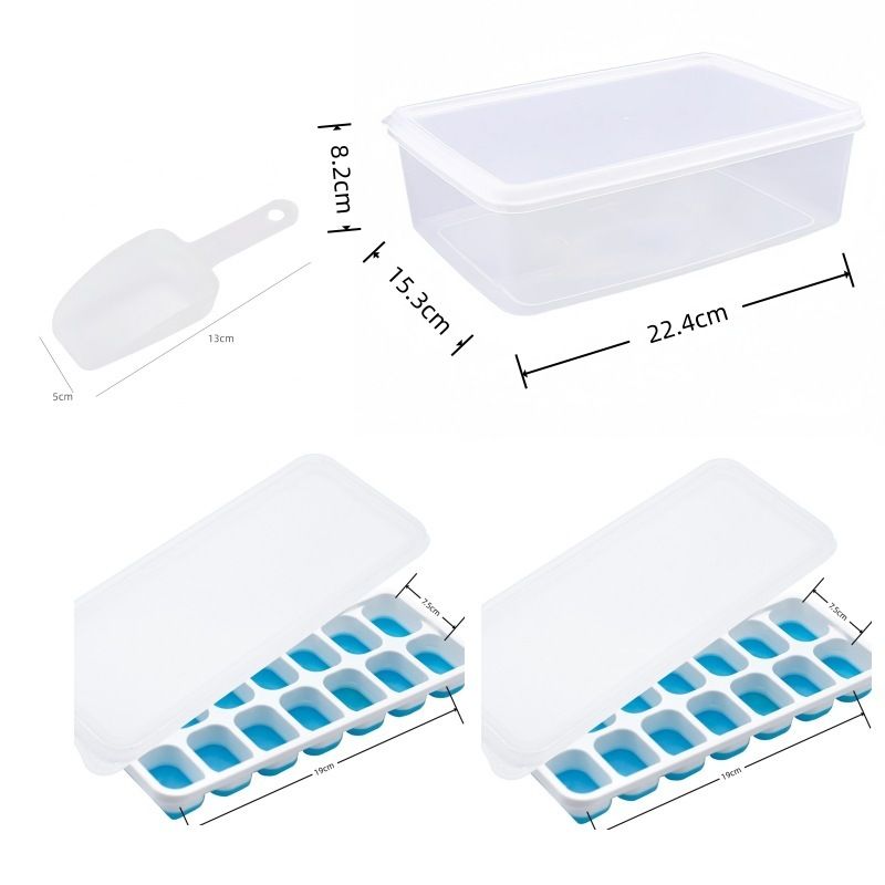 14 Cube Silicone Ice Tray with Lid Blue Set
