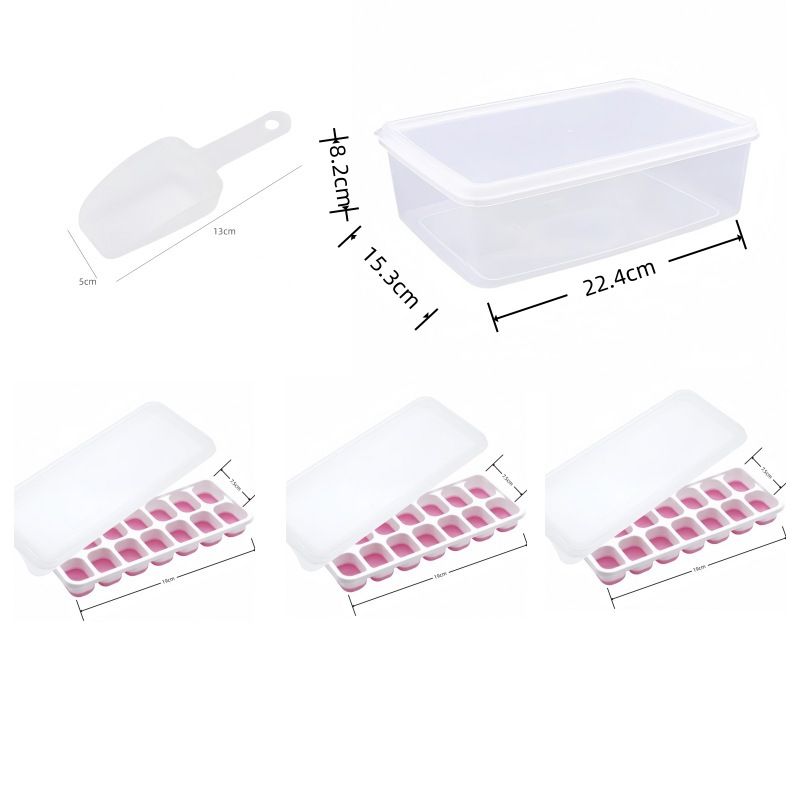 14 Cube Silicone Ice Tray with Lid Pink Set