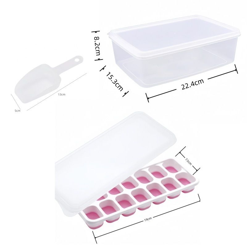 14 Cube Silicone Ice Tray with Lid Pink Set