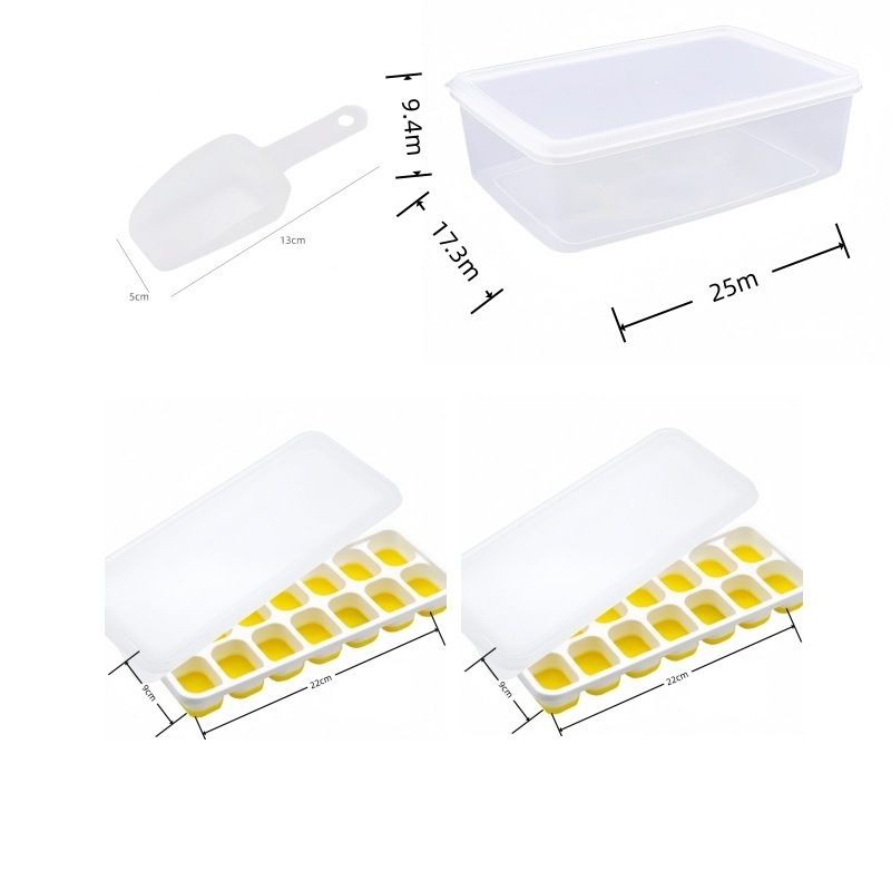 14 Cube Silicone Ice Tray with Lid Yellow Set