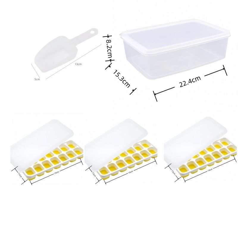 14 Cube Silicone Ice Tray with Lid Yellow Set