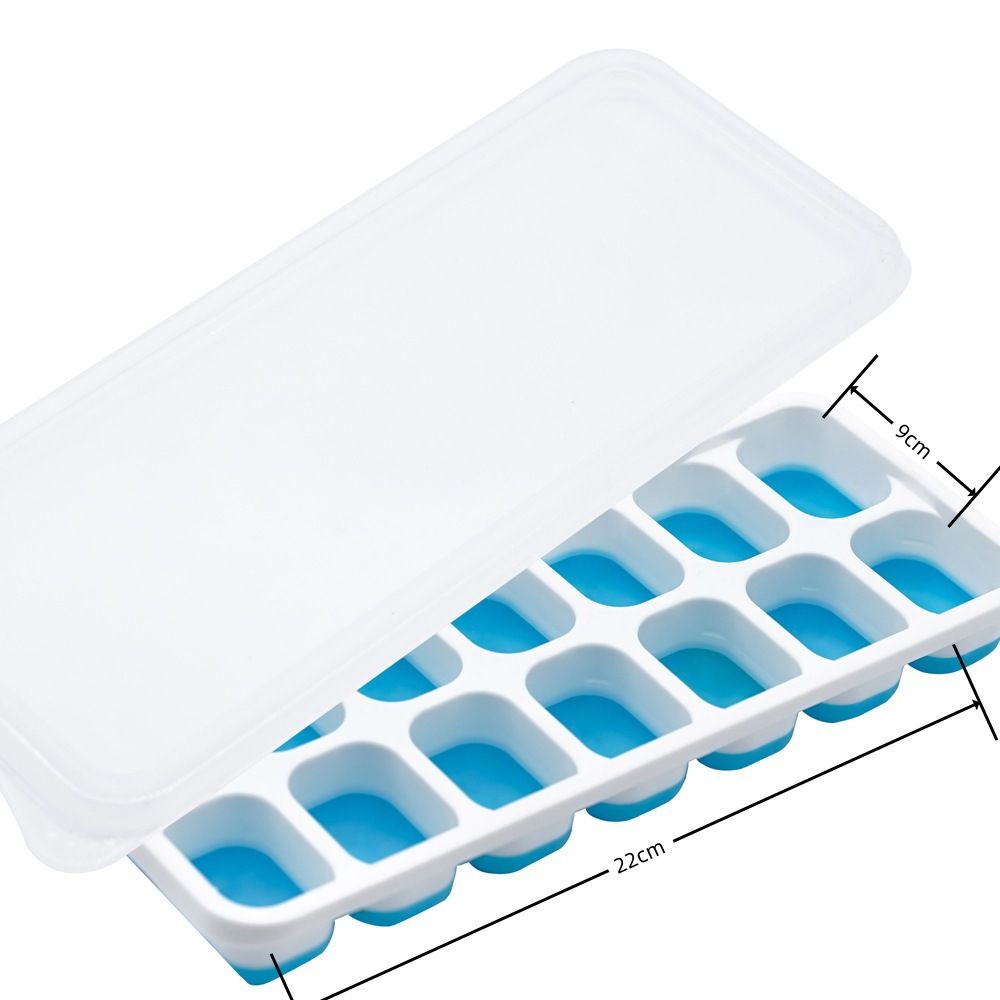 14 Cube Silicone Ice Tray with Lid Blue Set