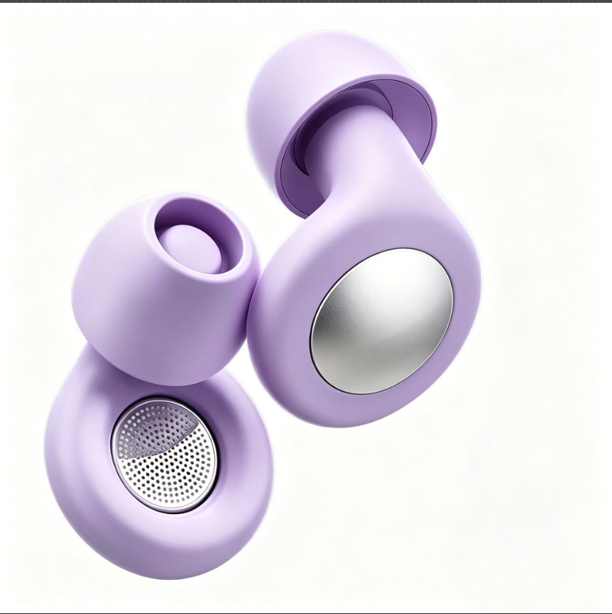 Silicone Earplugs Noise Reduction 28dB Sleep Waterproof Glossy noise-cancelling earplugs purple + long silicone cord