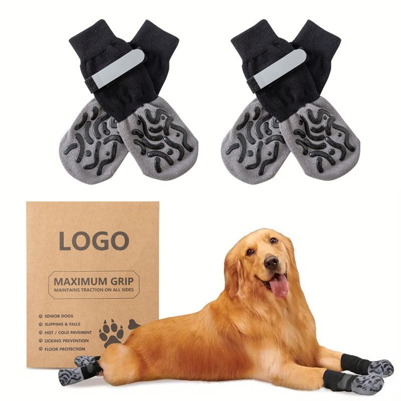 Dog Shoes Non Slip Indoor Outdoor Cotton Black caterpillar - double-sided adhesive dot [premium storage bag] S small size 5.5*14cm [recommended within 5-10kg inches] [pack of four]