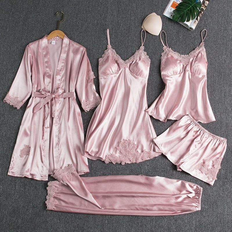 Butterfly Women Sleepwear Set Polyester Long Sleeve Brown