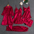 Butterfly Women Sleepwear Set Polyester Long Sleeve Wine Red