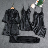 Butterfly Women Sleepwear Set Polyester Long Sleeve Black XL