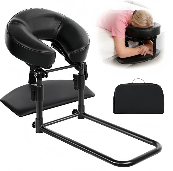 Head Rest for Mattress Home Massage Kit with Storage Bag Adjustable Height Face Down Pillow Multi Function Comfortable for Home Massage, Beauty Bed & Post-Surgery Recovery (Black)