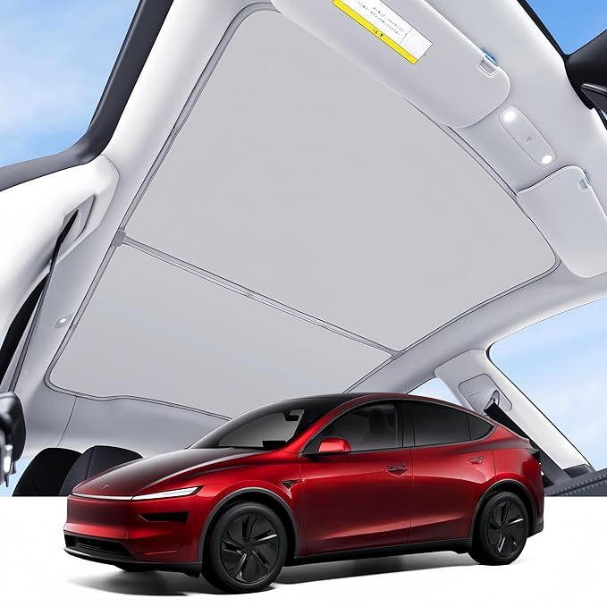 2025/2026 Tesla Model Y Juniper Sunshade Roof, Foldable Heat Blocking,UV Protection & Reflective Sunroof Shade with Nano Ice-Crystal Coatings for Tesla Model Y Accessories