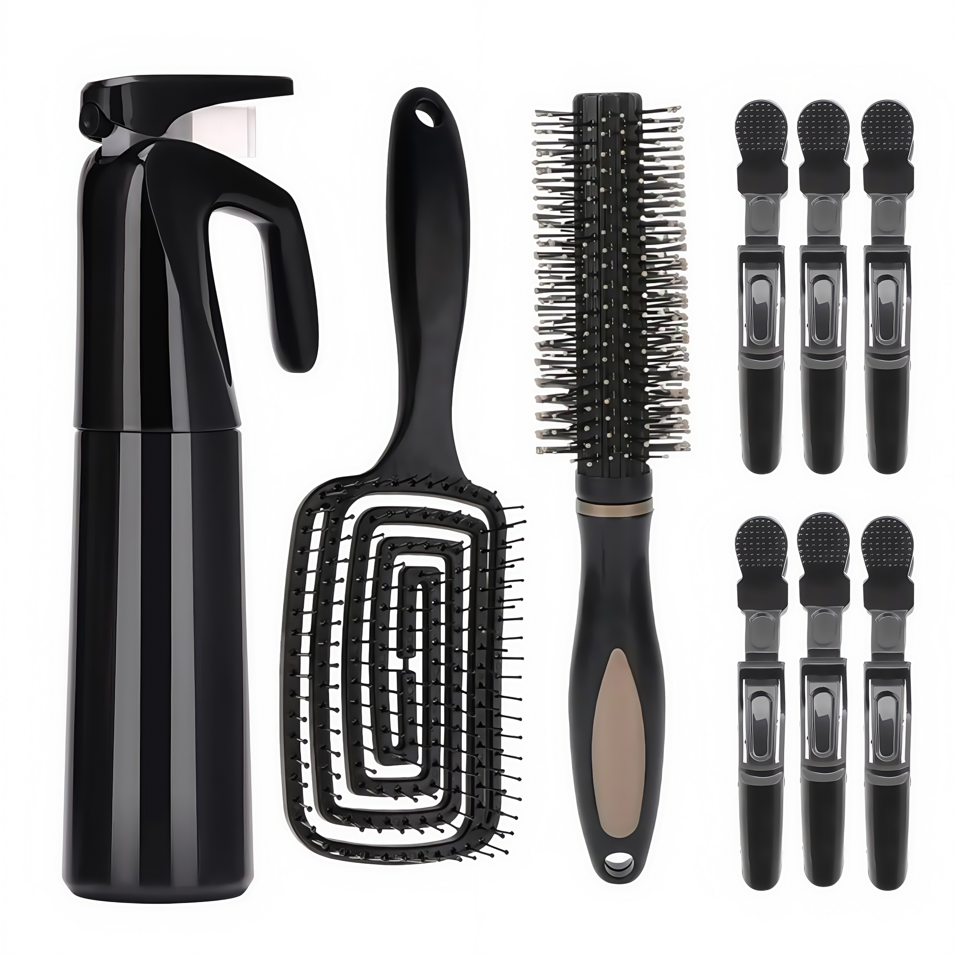 4-piece Hair Care Set with Detangling Hair Brush, Round Brush, Alligator Clips & Spray Bottle - Anti-Static for Wet, Dry, Hair Styling Tools for Women Men