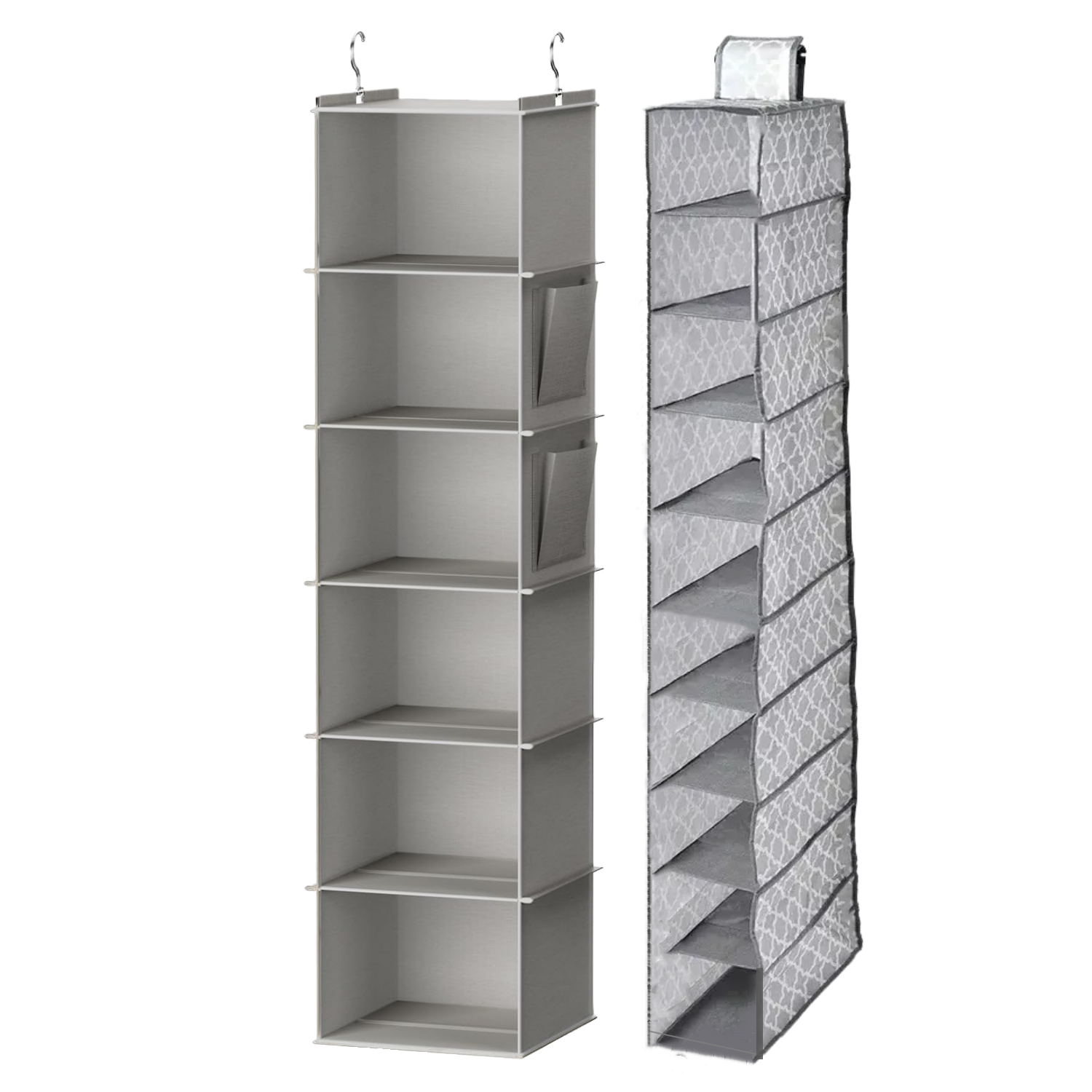 2 Pack Shelves Hanging Organizer-Foldable 6 and 8 Section Hanging Shelves,Natural Canvas Closet Organizer for Sweater Shoe Srotage