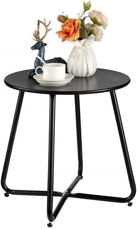 Outdoor Metal Side Table – Rust-Resistant Patio Small Round End Table, Accent Coffee Table for Balcony, Garden, Porch, Living Room & Bedroom – Lightweight Portable Plant Stand, Black