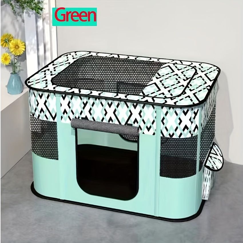 Foldable Pet Playpen for Cats and Small Dogs, Portable Puppy Exercise Cage, Indoor Pet Enclosure with Breathable Mesh, Perfect for Travel, Camping, and Outdoor Use as a Cat Whelping Box or Kitten Play Area (L, Green)