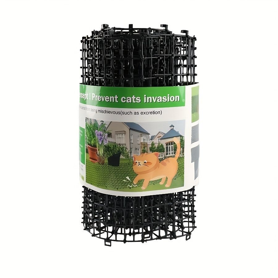 Anti-Cat Spike Mat for Garden, Balcony, and Fence Protection – Durable Plastic Mesh with Sharp Deterrent Spikes to Prevent Cats from Digging, Climbing, and Trespassing. Easy to Cut and Install. (Black)