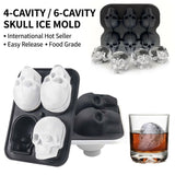 Skull Ice Mold Tray for Whiskey and Cocktails – Food-Grade Silicone with Leak-Proof Funnel Lid, Creates Large or Mini Skull-Shaped Ice Cubes for Spooky Themed Parties, Home Bars, and Everyday Drinks (Black, 6-Cavity Mold)