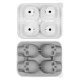 Skull Ice Mold Tray for Whiskey and Cocktails – Food-Grade Silicone with Leak-Proof Funnel Lid, Creates Large or Mini Skull-Shaped Ice Cubes for Spooky Themed Parties, Home Bars, and Everyday Drinks (Grey, 4-Cavity Mold)