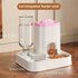 Automatic Pet Feeder and Water Dispenser Combo, 7-Day Capacity for Cats and Small Dogs, Self-Refilling Water Bowl with Gravity Flow, No Battery Needed, Modern White Design with Sturdy Base (Pink)