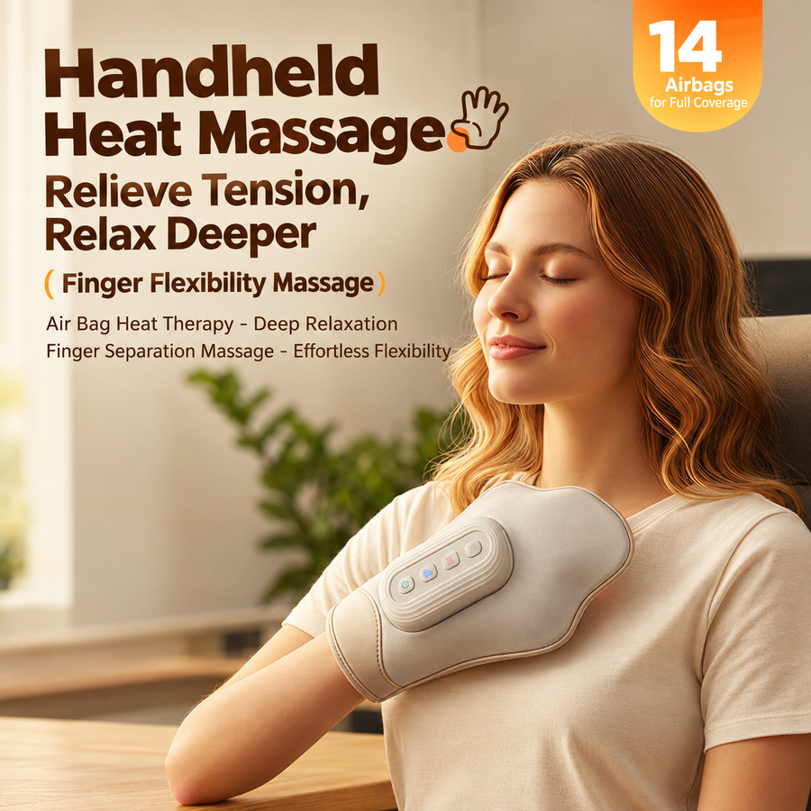 Smart Heated Hand Massager Glove with Air Compression for Home Office Relaxation, Relieves Hand Muscle Stiffness and Improves Finger Flexibility (Beige)