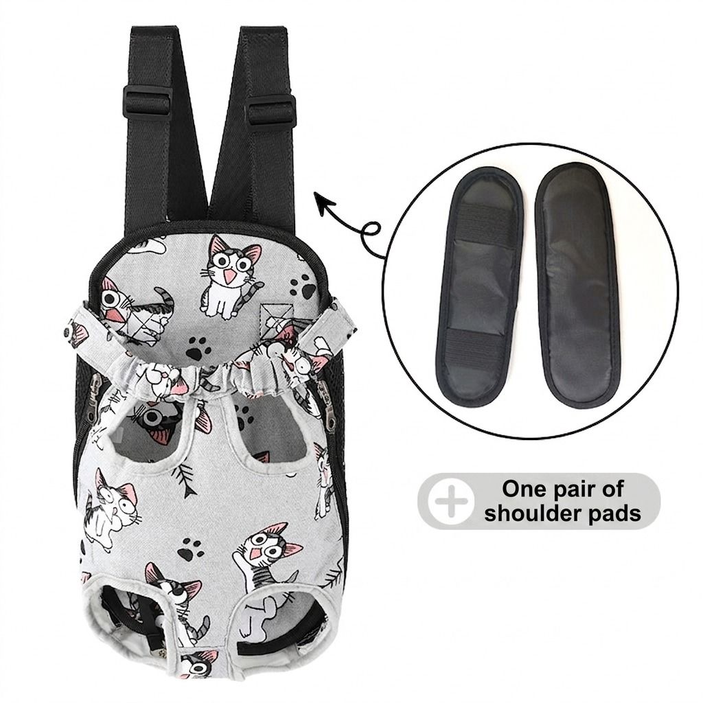 Portable Pet Front Chest Backpack for Small Dogs and Cats – Hands-Free Travel Carrier with Adjustable Straps, Breathable Mesh, and Padded Shoulder Pads for Comfortable Outdoor Adventures (L, Grey)