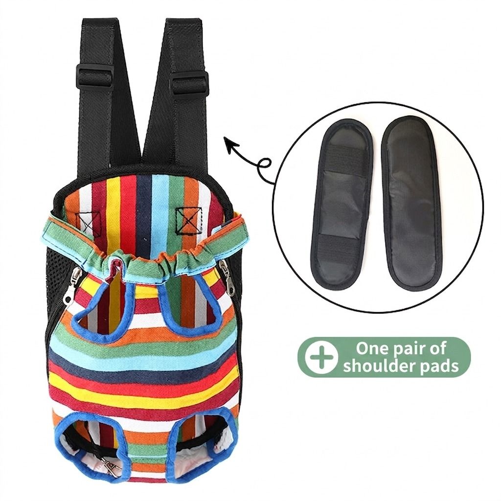 Portable Pet Front Chest Backpack for Small Dogs and Cats – Hands-Free Travel Carrier with Adjustable Straps, Breathable Mesh, and Padded Shoulder Pads for Comfortable Outdoor Adventures (XL, Colorful)
