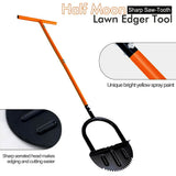 Manual Lawn Edging Tool with T-Handle and Serrated Half-Moon Blade, Garden Edge Trimmer for Clean Borders Along Walkways, Flower Beds and Tree Rings (Orange)