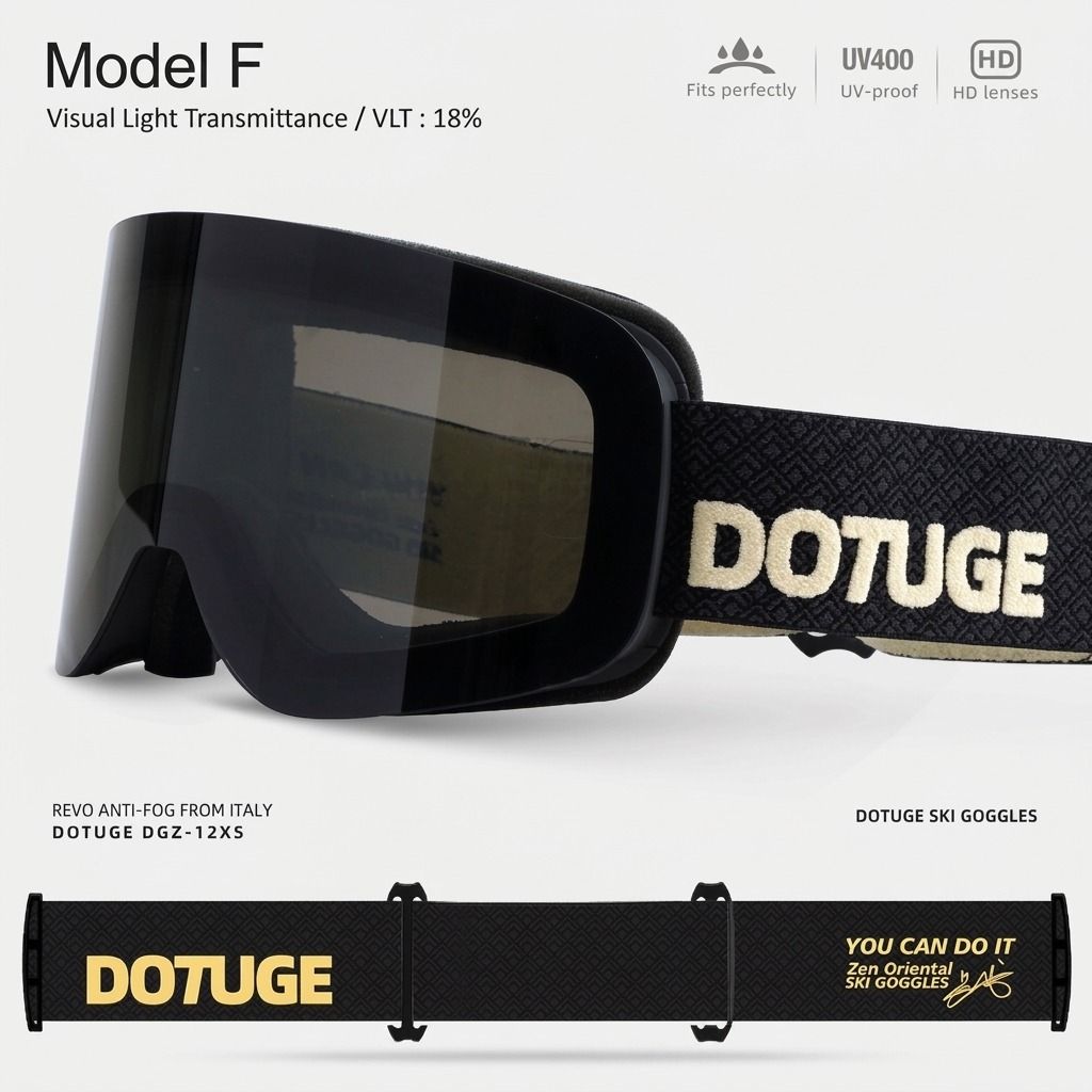 DOTUGE DGZ-12XS Ski Goggles with Italian REVO Coated Dual-Layer Anti-Fog Lens, UV400 Protection, Large Cylindrical Wide View, Compatible with Prescription Glasses, for Skiing and Snow Sports (F)