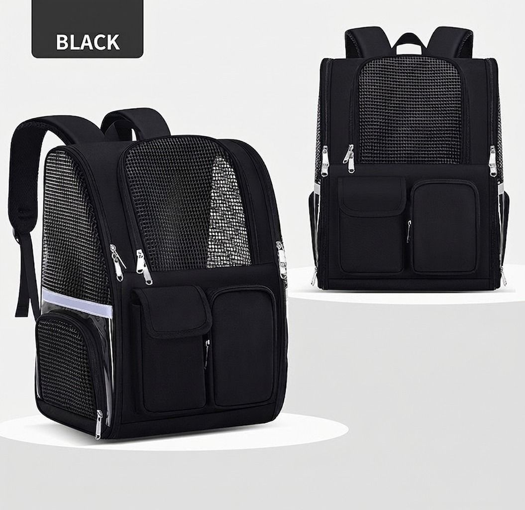 Pet Carrier Backpack for Travel, Hiking, and Vet Visits – Breathable Mesh Design with Reflective Safety Strips, Ideal for Cats and Small Dogs, Hands-Free Convenience for Outdoor Adventures (Black)