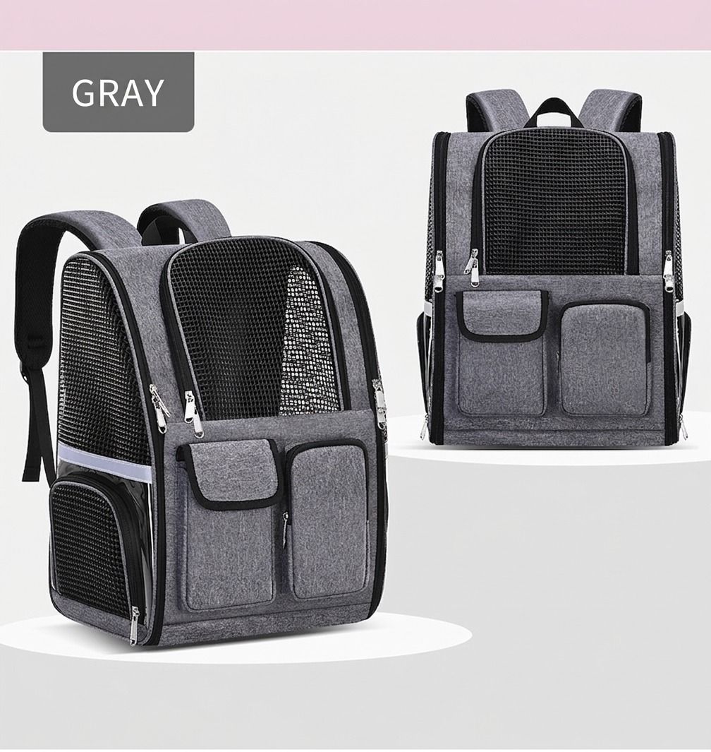 Pet Carrier Backpack for Travel, Hiking, and Vet Visits – Breathable Mesh Design with Reflective Safety Strips, Ideal for Cats and Small Dogs, Hands-Free Convenience for Outdoor Adventures (Grey)