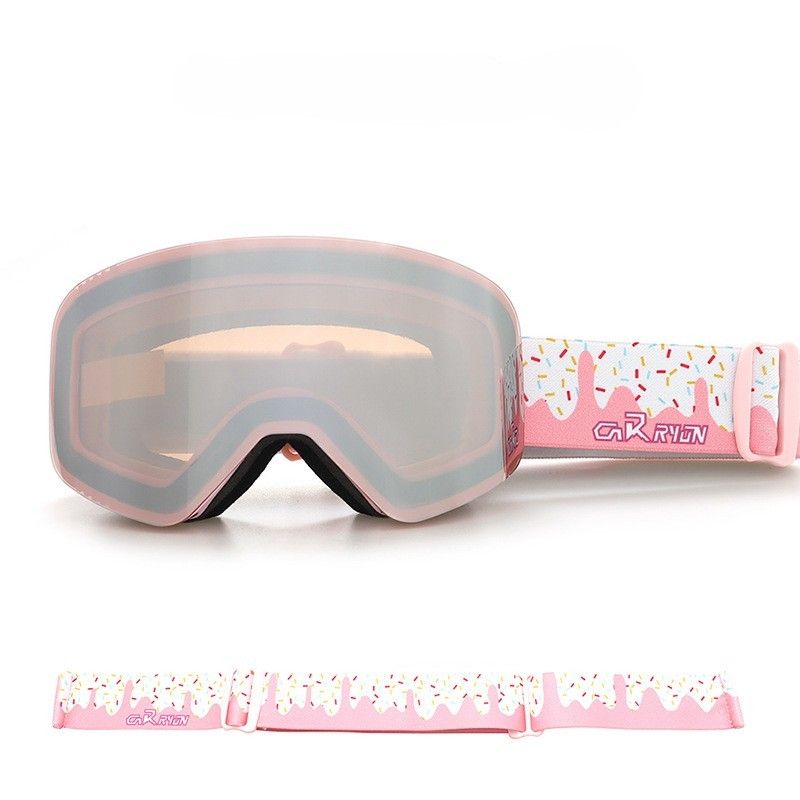 Kids Ski Goggles with Anti-Fog PC REVO Lens, UV400 Protection, Magnetic Quick-Change Lens, Compatible with Helmets & Eyeglasses, for Outdoor Snow Sports (Pink)