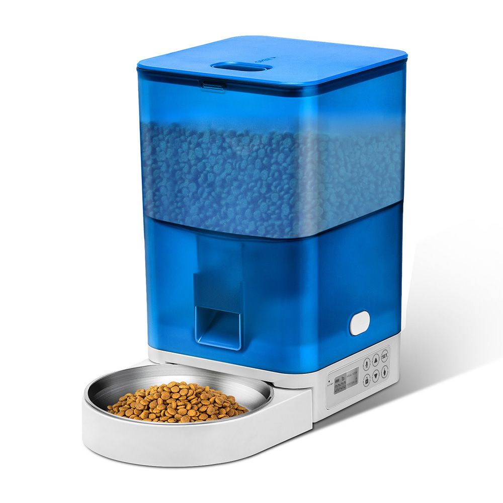 Smart Pet Feeder with WiFi and Button Control, 4L Automatic Cat and Dog Food Dispenser with Removable Stainless Steel Bowl, Ideal for Busy Owners, Travel, and Home Use (Blue, Button Version)