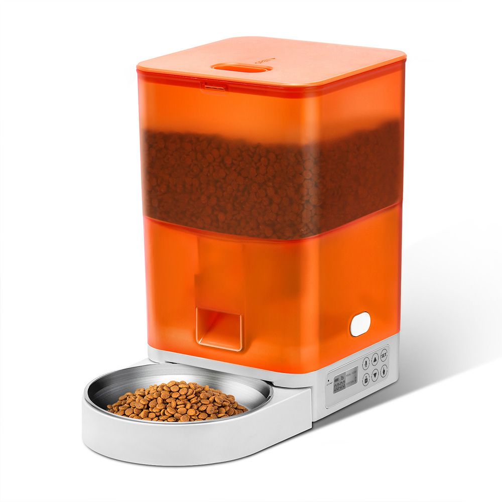 Smart Pet Feeder with WiFi and Button Control, 4L Automatic Cat and Dog Food Dispenser with Removable Stainless Steel Bowl, Ideal for Busy Owners, Travel, and Home Use (Orange, Button Version)