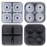 Diamond Facet Silicone Ice Cube Tray with Funnel Lid – Set of Square & Sphere Molds for Whiskey, Cocktails, and Chilled Beverages, BPA-Free Flexible Mold for Home Bar, Kitchen, and Party Use (Black)