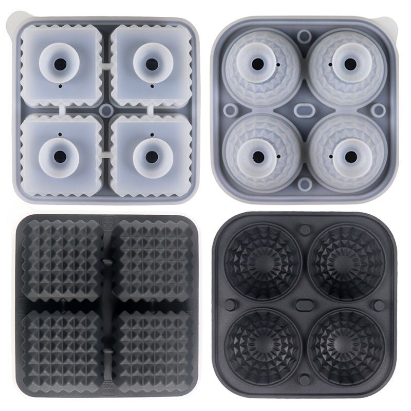 Diamond Facet Silicone Ice Cube Tray with Funnel Lid – Set of Square & Sphere Molds for Whiskey, Cocktails, and Chilled Beverages, BPA-Free Flexible Mold for Home Bar, Kitchen, and Party Use (Black)