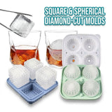 Diamond Facet Silicone Ice Cube Tray with Funnel Lid – Set of Square & Sphere Molds for Whiskey, Cocktails, and Chilled Beverages, BPA-Free Flexible Mold for Home Bar, Kitchen, and Party Use (Blue)
