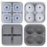 Diamond Facet Silicone Ice Cube Tray with Funnel Lid – Set of Square & Sphere Molds for Whiskey, Cocktails, and Chilled Beverages, BPA-Free Flexible Mold for Home Bar, Kitchen, and Party Use (Grey)