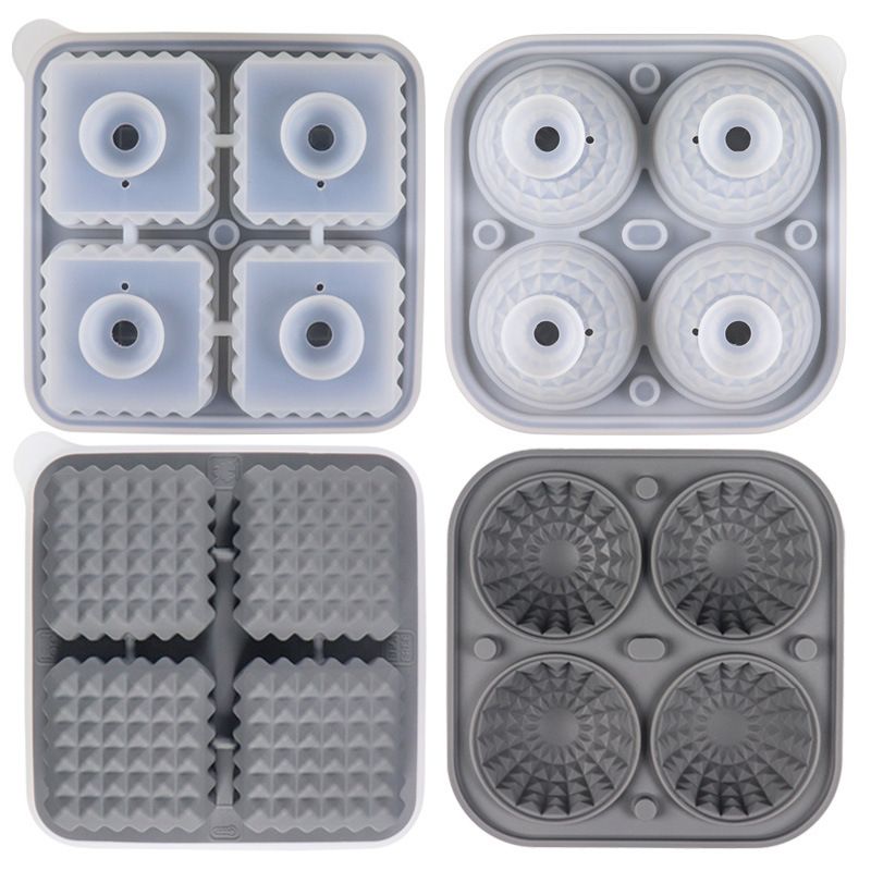 Diamond Facet Silicone Ice Cube Tray with Funnel Lid – Set of Square & Sphere Molds for Whiskey, Cocktails, and Chilled Beverages, BPA-Free Flexible Mold for Home Bar, Kitchen, and Party Use (Grey)
