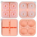 Diamond Facet Silicone Ice Cube Tray with Funnel Lid – Set of Square & Sphere Molds for Whiskey, Cocktails, and Chilled Beverages, BPA-Free Flexible Mold for Home Bar, Kitchen, and Party Use (Pink)