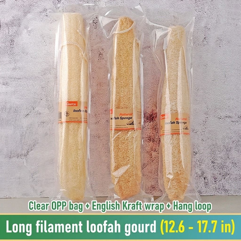 Natural Long Loofah Sponge for Kitchen Cleaning, Non-Stick Dish Scrubber, Eco-Friendly Plant Fiber Scouring Pad with Hanging Rope, Versatile for Pots, Pans, and Cookware (L, OPP)