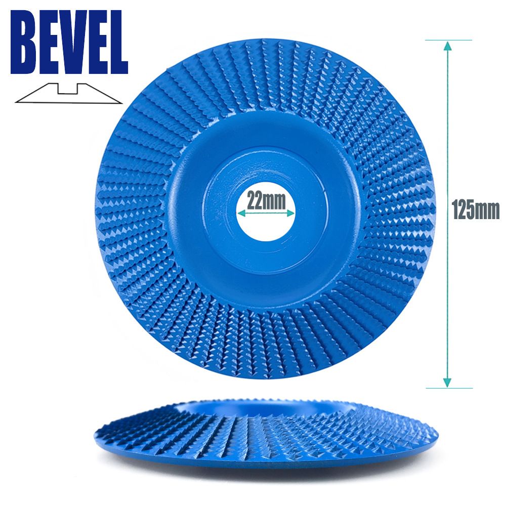 Angle Grinder Wood Carving Disc 125mm Flat Beveled Shaping Wheel for Woodworking DIY Polishing Deburring Root Carving Tea Tray Furniture Crafting (Bevel Grinding Disc, Blue)