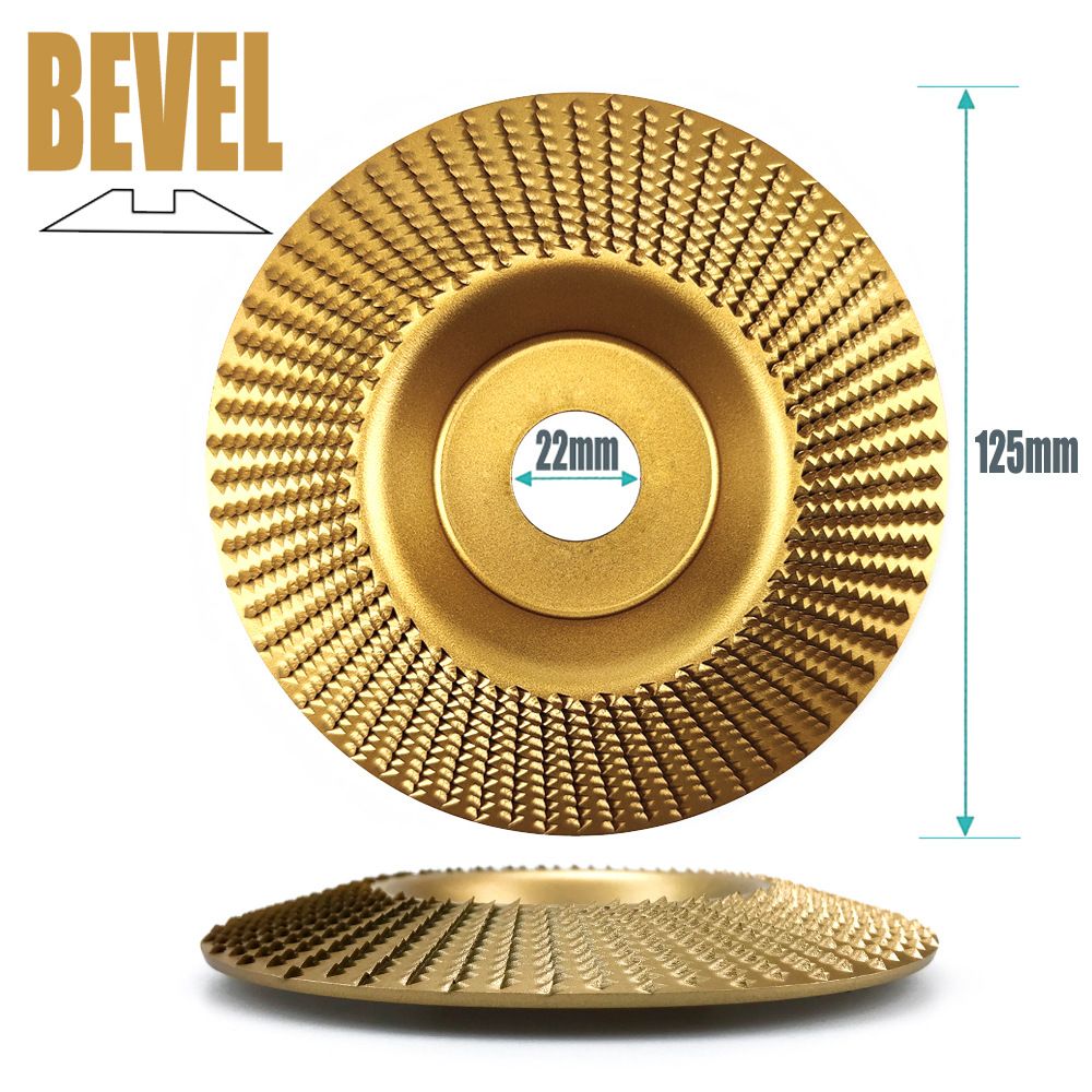 Angle Grinder Wood Carving Disc 125mm Flat Beveled Shaping Wheel for Woodworking DIY Polishing Deburring Root Carving Tea Tray Furniture Crafting (Bevel Grinding Disc, Gold)