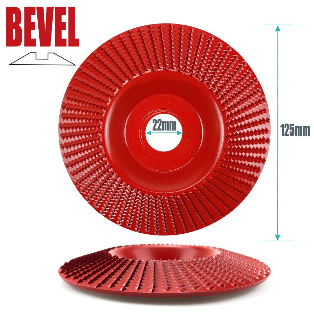 Angle Grinder Wood Carving Disc 125mm Flat Beveled Shaping Wheel for Woodworking DIY Polishing Deburring Root Carving Tea Tray Furniture Crafting (Bevel Grinding Disc, Red)