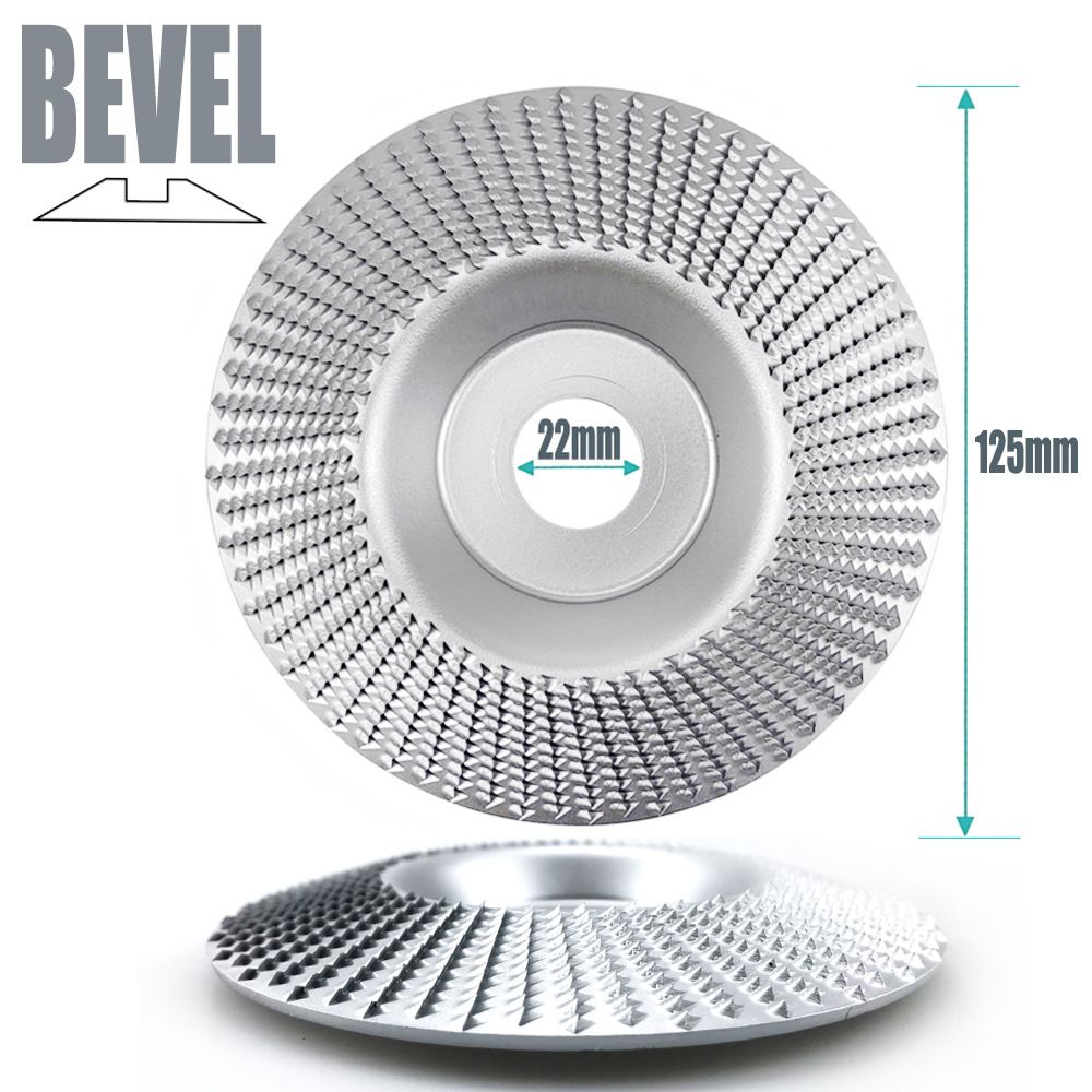 Angle Grinder Wood Carving Disc 125mm Flat Beveled Shaping Wheel for Woodworking DIY Polishing Deburring Root Carving Tea Tray Furniture Crafting (Bevel Grinding Disc, Silver)