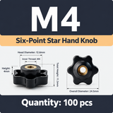 Six-Lobe Star Through-Hole Hand Knob Tightening Fastener with Brass Internal Thread for Furniture Decoration, Food Industry, Marine Parts, Mechanical Operations and General Industrial Production (M4(100PCS))