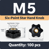 Six-Lobe Star Through-Hole Hand Knob Tightening Fastener with Brass Internal Thread for Furniture Decoration, Food Industry, Marine Parts, Mechanical Operations and General Industrial Production (M5(100PCS))