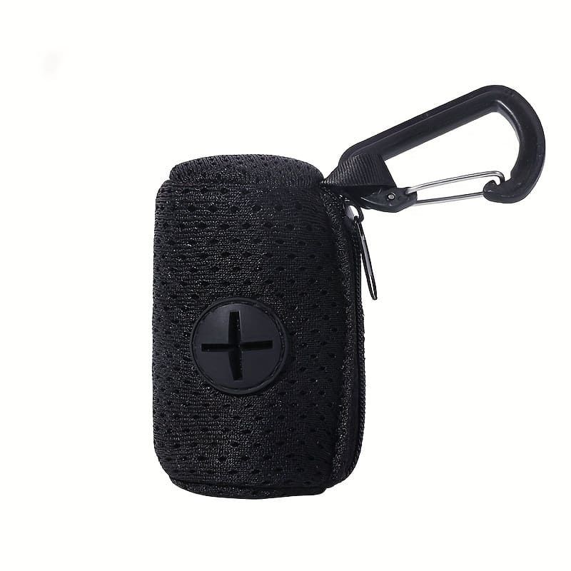 Portable Poop Bag Holder Dispenser for Dog Walking – Mesh Roll Bag Storage Case with Carabiner Clip, Easy One-Hand Pull for Outdoor Pet Waste Cleanup (Black)